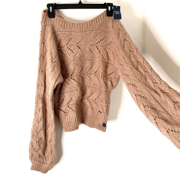 Abercrombie & Fitch Taupe Rose Eyelet Knit Baggy Sleeve Sweater NWT - Picture 4 of 11